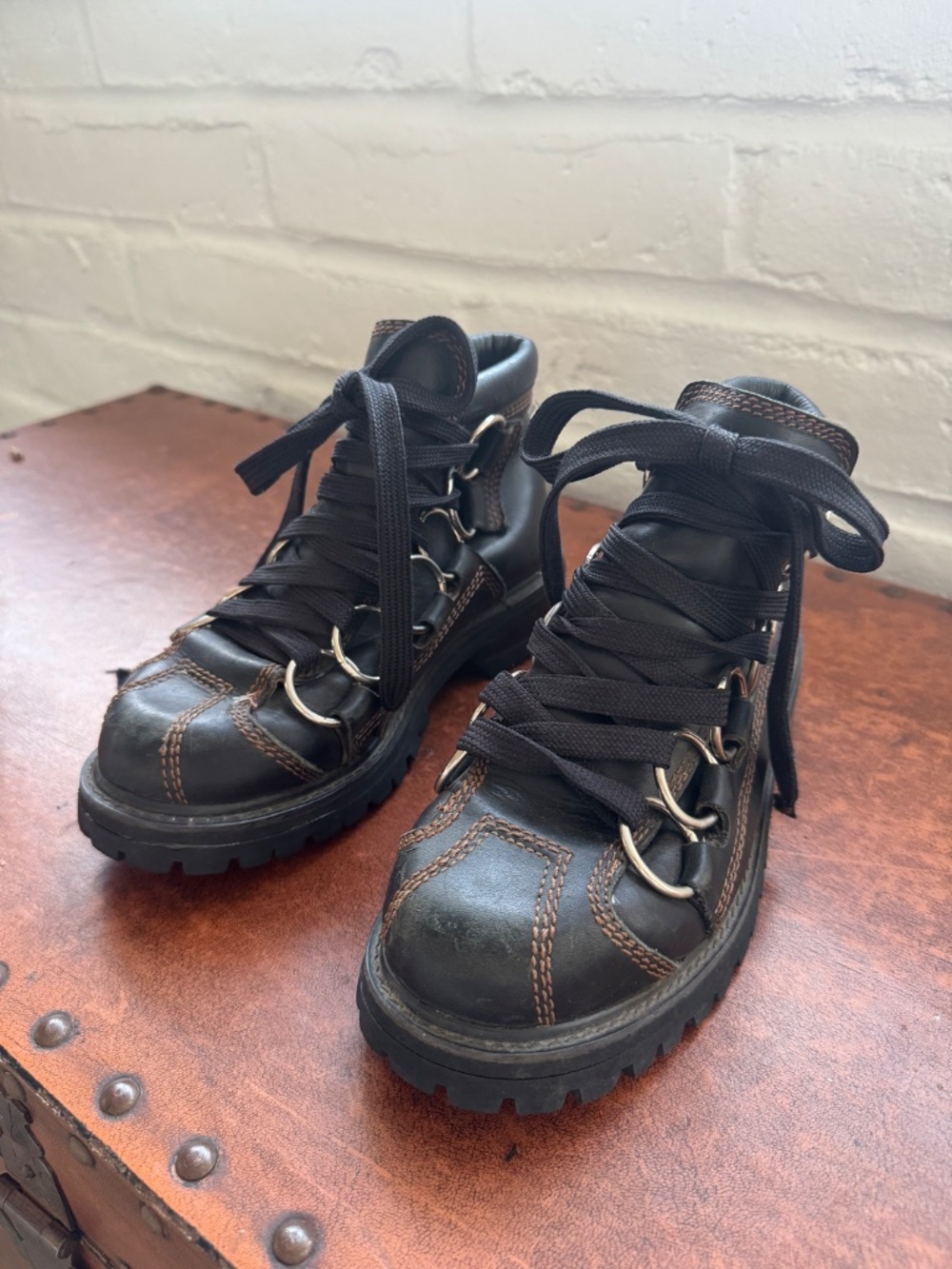 Vintage GBX Black Leather Ring Harness Combat Boots Y2K Grunge Size 6 - Picture 3 of 12